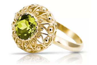 Vintage style Ring Yellow Peridot 14K Yellow gold vrc059y